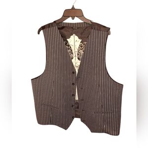 Eighty Eight Platinum Gothic Cross Pinstriped Vest Men's XXL Y2K Steampunk Groom